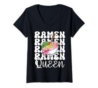 Mujer Ramen Queen - Arco de Coqueta para Almuerzo instantáneo Camiseta Cuello V