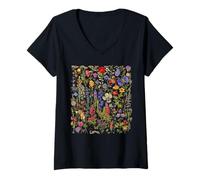 Mujer Ramo de flores mixtas flores silvestres patrón floral estético Camiseta Cuello V