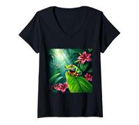 Mujer Rana arbórea de ojos rojos Camiseta Cuello V