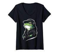 Mujer Rana Bosque Animal Amante Vida Silvestre Cool Music Auriculares Arte Camiseta Cuello V