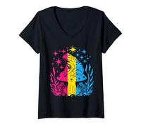 Mujer Rana Cottagecore Pansexual Seta Estrellas LGBTQ Orgullo Pan Camiseta Cuello V