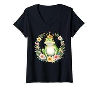 Mujer Rana de cumpleaños, corona de rey o reina, fiesta floral jubilada Camiseta Cuello V