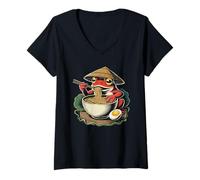 Mujer Rana De Dibujo Animado Come Fideos Arte Comida Asiática Camiseta Cuello V