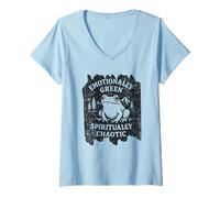 Mujer Rana Emocionalmente Verde Espiritualmente Caótica Cottagecore Camiseta Cuello V