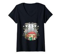 Mujer rana niños bosque ranas setas octubre otoño naturaleza mujer Camiseta Cuello V
