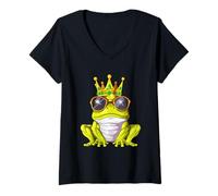 Mujer Rana Real con Corona Y Gafas De Sol Príncipe Rana Camiseta Cuello V