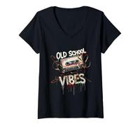 Mujer Rap de Casete Retro con Vibraciones de la Vieja Escuela Camiseta Cuello V
