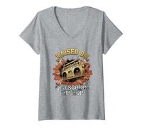 Mujer Rap de Graffiti de Casete de Hip Hop de la Vieja Escuela Camiseta Cuello V