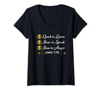 Mujer Rápido para Escuchar James 1:19 Camiseta Cuello V