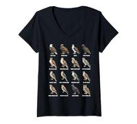 Mujer Raptors of North America Cuadro de Especies de Aves Rapaces Camiseta Cuello V