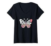 Mujer Raquel Butterfly - Arte de Palabras con Nombre Personalizado Camiseta Cuello V