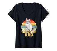 Mujer Raquetas de Nieve para Gato, papá, Retro, Vintage, Divertidas, I Love My Cat Camiseta Cuello V