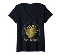 Mujer Rare Bloom Quote Botanical Sunflower Floral Camiseta Cuello V