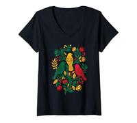 Mujer Rasta Reggae Roots Three Birds Jamaica Folk Art Floral Camiseta Cuello V
