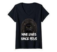 Mujer Rastas de Gato Negro 9 Vidas Desde 1865 rastas africanas Camiseta Cuello V