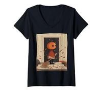 Mujer Rastrillar Hojas de otoño de Calabaza Gen-Z Camiseta Cuello V