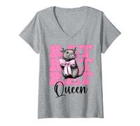 Mujer Rat Queen Rat Girl Rat Mom Mouse Día de la Madre Coqueta Arco Camiseta Cuello V