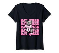 Mujer Rat Queen Rat Girl Rat Mom Mouse Día de la Madre Coqueta Arco Camiseta Cuello V