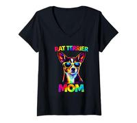 Mujer Rat Terrier Mom Pop Art Cute Dog Lover Gafas de Sol Camiseta Cuello V