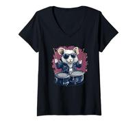 Mujer Rata blanca divertida con tambores para un surco de fiesta Camiseta Cuello V