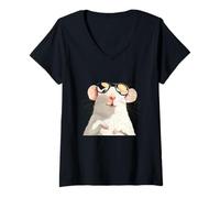 Mujer Rata blanca inteligente en bonitos marcos para amantes de las mascotas de roedores Camiseta Cuello V
