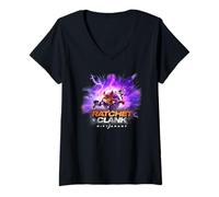 Mujer Ratchet and Clank Rift Apart Portal Jump Video Game Camiseta Cuello V