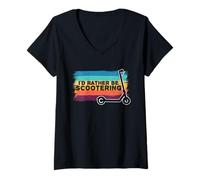 Mujer Rather Be Scootering Vintage Retro Eléctrico E-Scooter Divertido Camiseta Cuello V