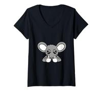 Mujer Ratón Dedo Medio Mal Frustrado Niño Enojado Mal Travieso Camiseta Cuello V