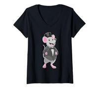 Mujer Raton Novio Pajarita Boda Camiseta Cuello V