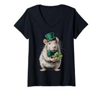 Mujer Ratón Rata Día de San Patricio Día de Las Pattys Día del Duende irlandés Suerte Camiseta Cuello V