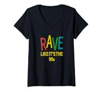 Mujer Rave como si fueran los 90 | Vintage House Music Camiseta Cuello V