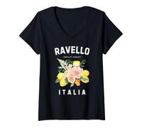 Mujer Ravello Flor Fruta Italiana Limón Arte Italia Amalfi Italia Camiseta Cuello V