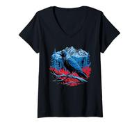 Mujer Raven Bird Mountain Forest Wilderness Nature Gothic Art Camiseta Cuello V