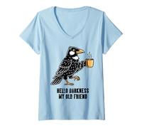 Mujer Raven Hello Black Coffee My Friend Funny Saying Hombres Mujeres Camiseta Cuello V