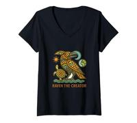 Mujer Raven The Creator La Leyenda de los nativos Americanos del noroeste del Pacífico Camiseta Cuello V