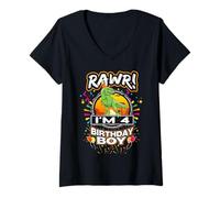 Mujer Rawr I'm 4 4th Birthday Trex Dinosaur 4 Years Old For Boy Camiseta Cuello V