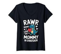 Mujer Rawr Means I Love My Mommy In Dinosaur Funny Día de la Madre Camiseta Cuello V