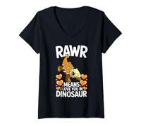 Mujer Rawr Significa Que te Amo en diseño de Dinosaurio Ankylosaurus Camiseta Cuello V
