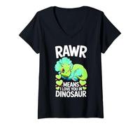Mujer Rawr Significa Que te Amo en diseño de Dinosaurio Triceratops Camiseta Cuello V