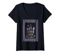 Mujer Rayas de Halloween de Haunted House Camiseta Cuello V
