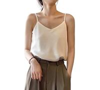 Mujer Rayón Satén Camiseta de Tirantes Strappy Top Camisola Top Elegante Cami Tank Top Cuello en V Brillante Ligera Cómoda - Liso Champán Talla de Fabricación L