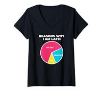 Mujer Razones por Las Que llego Tarde, mi Gato me trafica dueño felino Camiseta Cuello V