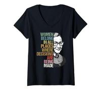 Mujer RBG Las mujeres pertenecen a todos los lugares donde - Historia de las mujeres Camiseta Cuello V
