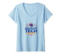 Mujer RBT Behavior Tech - Regalo de Agradecimiento extraordinario Camiseta Cuello V, Azul Bebé, XL