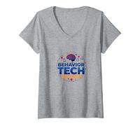 Mujer RBT Behavior Tech - Regalo de Agradecimiento extraordinario Camiseta Cuello V, Gris Jaspeado, XL