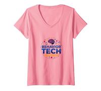 Mujer RBT Behavior Tech - Regalo de Agradecimiento extraordinario Camiseta Cuello V, Rosado, M