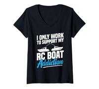 Mujer RC Capitán Control Remoto Barco Crucero Adicción RC Barco Camiseta Cuello V