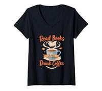 Mujer Read Books and Drink Coffee Cozy Book Lover Camiseta Cuello V