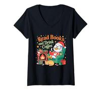 Mujer Read Books and Drink Coffee Cozy Holiday Camiseta Cuello V