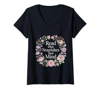 Mujer Read What Nourishes Your Mind Mentalidad del Lector ||- Camiseta Cuello V